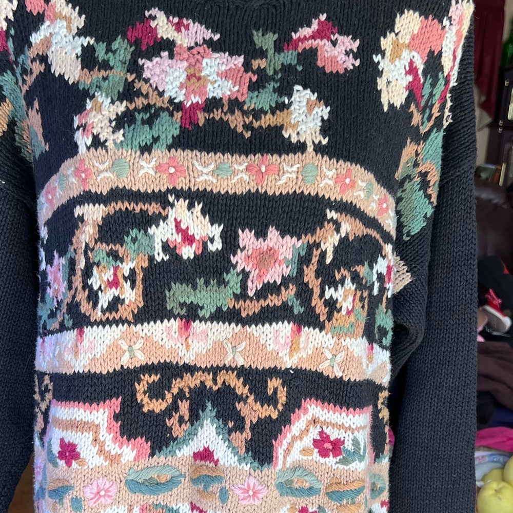 V I N T A G E 🌸 slouchy granny floral embroidered sweater🌸 - Picture 8 of 15